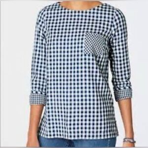 J Jill Blue Gingham Checks Back Button Shirt Sz M Country Western Farm Grunge